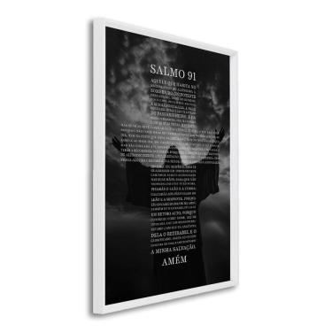 Imagem de Quadro Decorativo Religioso Bíblia Salmo 91 com 1 Tela Cm ou Cm de Parede para Sala Quarto Hall 60cm Branco