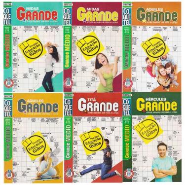 Imagem de Kit 6 Livros Palavras Cruzadas Coquetel Coleção Grande Nível Médio 48 
