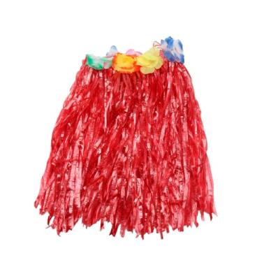 Imagem de Saia Havaiana De Fitinha Franja Carnaval e Bloquinho Metalizada 40cm Silver Festas (Vermelha)