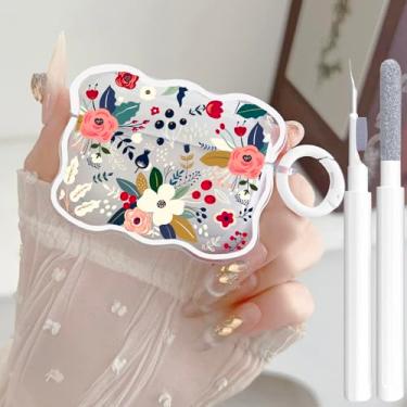 Imagem de Linda capa transparente para AirPods Pro 2/1 geração, design de flores femininas, TPU macio, à prova de choque, Kawaii, Apple iPod Pro, 2ª/1ª geração, com caneta de limpeza e chaveiro, meninas e