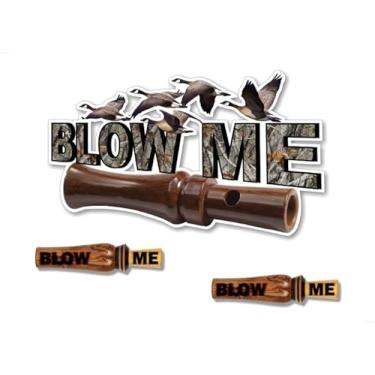 Imagem de 3 decalques de vinil Blow ME Goose Hunting Geese Hunting Rifle Duck Call Ducks Caller Call Whistle Camo Storage Safe Stickers (conjunto de 3 decalques)