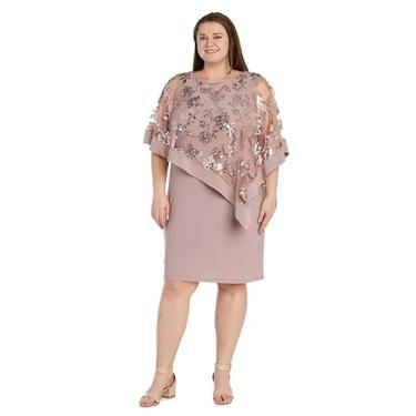 Imagem de Vestido poncho feminino de renda floral com detalhes de lantejoulas - Plus, Malva, 21 Plus Size
