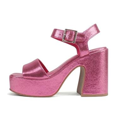 Imagem de Soda Launch ~ Sandália feminina aberta com tira no tornozelo plataforma de salto alto, Brilho rosa, 40