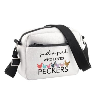Imagem de BDPWSS Bolsa transversal de frango presente para amantes de galinhas Just a Who Loves Peckers, presente de fazendeiro de frango, dono de galinha, presente para amantes de animais, Just Loves Peckers
