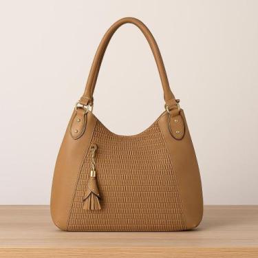 Imagem de Bolsa Feminina Grande Preta Alça Longa Ombro e Mão Textura Chique Luxo