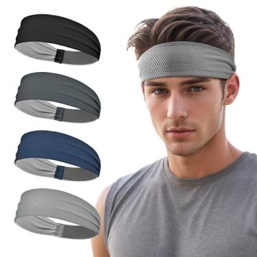 Imagem de Sukeen Bandanas esportivas masculinas, pacote com 4, faixas de suor com absorção de umidade, antiderrapantes, faixa de transpiração elástica respirável, faixa de corrida para ioga, tênis, ginástica