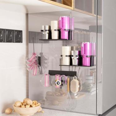 Imagem de BunnyCare Organizador magnético de garrafa de água para acessórios Stanley Cup 30 e 1,134 g, suporte organizador de copos Stanley com fita dupla face, suporte Stanley para geladeira de cozinha (preto