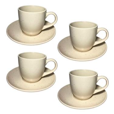 Imagem de Jogo xicara cafe pires ceramica offwhite canequinha 8pç280ml - WELLMIX