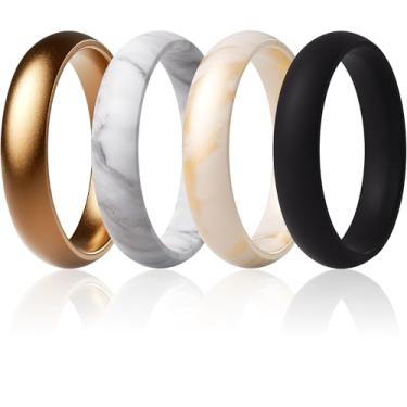 Imagem de ThunderFit Anéis de noivado femininos de silicone, 5,5 mm de largura, 2 mm de espessura, elásticos de casamento, pacote variado 1-7, 5.5 - 6 (16.50mm), Silicone, Sem pedra preciosa