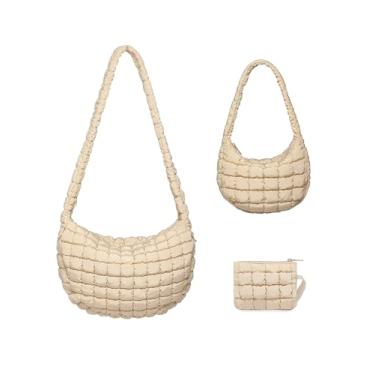 Imagem de Bolsa tote BAVERGE Puffer para mulheres 3 peças, bolsa grande acolchoada e fofa de ombro transversal com conjunto de bolsa leve,