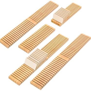 Imagem de WILLOWDALE 8 peças de organizador de crachá de madeira de 30,5 cm, suporte de balcão para crachá de identificação, porta-cartões de plástico, bandeja de exibição removível para recepção de escritório