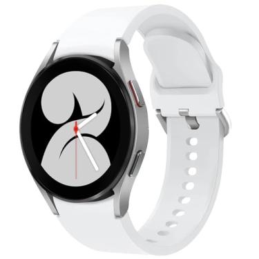 Imagem de KIMAIXA Pulseira para Galaxy Watch 5 de 40 mm e 44 mm/Galaxy Watch 5 Pro Band 45 mm/Galaxy Watch 4 40 mm 44 mm/Galaxy Watch 4 Classic Band 42mm 46mm, pulseira esportiva de silicone de 20 mm feminina e masculina, branca