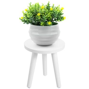 Imagem de TOPBATHY Suporte Para Plantas De Interior Cabilock, Vasos Flores Madeira Estilo Boho, Resistente E Estável, Alto Banquinho Bonsai Individual, Decoração Moderna Canto (Branco)