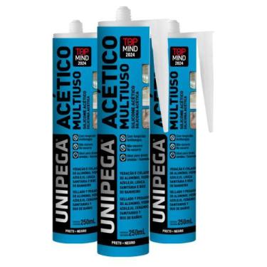 Imagem de 3 Silicones Unipega Acético Multiuso Preto - 250ml