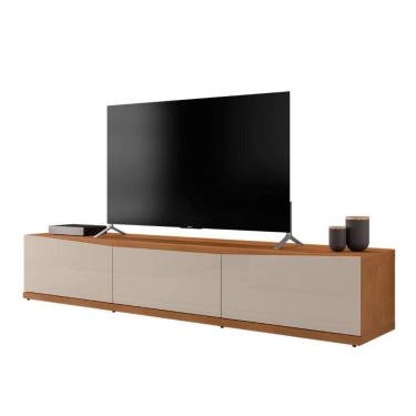 Imagem de Rack Bancada Eros 1.8m TV 32 40 42 47 50 55 60 Polegadas 2 Portas Gaveta Organizadora Sala Quarto Moderno Cedro/Off - RPM