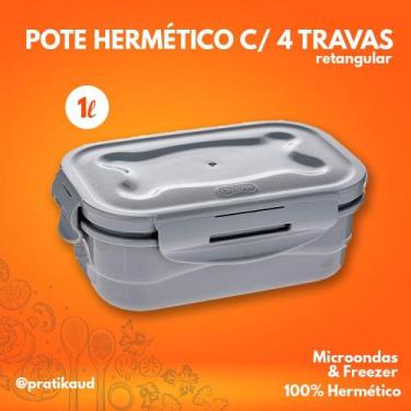 Imagem de Marmita 1L Tampa C/4 Travas Hermético Microondas Freezer - Lig Brin, C