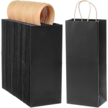 Imagem de excvalues Sacos de papel Kraft 14,16 cm x 8,6 cm x 33 cm 100 peças recicláveis a granel saco de vinho branco sacola de presente sacola de compras de varejo com alças para embrulho de presente de