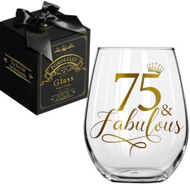 Imagem de Pokolllee Taça de vinho de feliz aniversário de 75 anos, presente de 75º aniversário para mulheres, taça de vinho de 75º aniversário, presente fabuloso engraçado 75 para mãe, amigas, esposa, colega de
