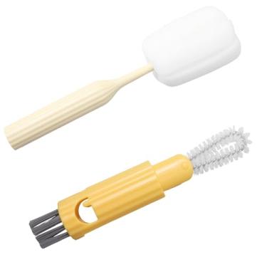 Imagem de Escovas longas de limpeza de mamadeira com alça, esfregão de mamadeira, escova de limpeza de mamadeira limpa cantos de garrafa de água de difícil alcance (amarelo)