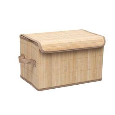 Imagem de Caixa Organizadora Bambu Natural Forrada Com Tampa Cesto Armazenamento Retangular 32x20cm