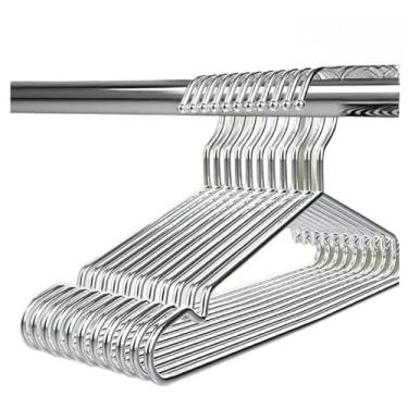 Imagem de Kit 10 Cabides Adulto Cor Prata Arame Metal Tintureiro