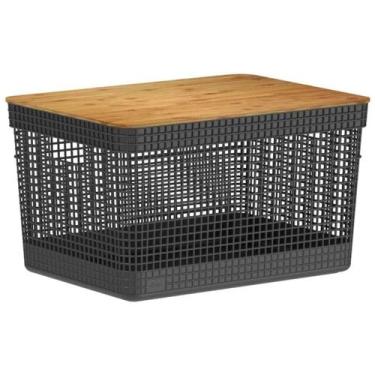 Imagem de Cesto Organizador Grid com Tampa de Bambu 20L Moderno e Prático - Ou -