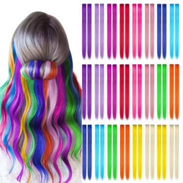 Imagem de Extensões de cabelo Kyerivs 48PCS 22" Colorida Clip-in