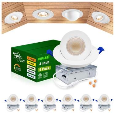 Imagem de Luminária embutida LED Zouzai 4" 5CCT Gimbal, pacote com 6