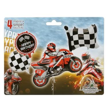 Imagem de Kit Balão Metalizado Corrida de Moto 4 ou 5 Peças Balões Foil Cartelados para Festa Infantil Decoração de Aniversário Tema Racing (KIT CARTELADO 5 PEÇAS MOTO DE CORRIDA Bandeiras)
