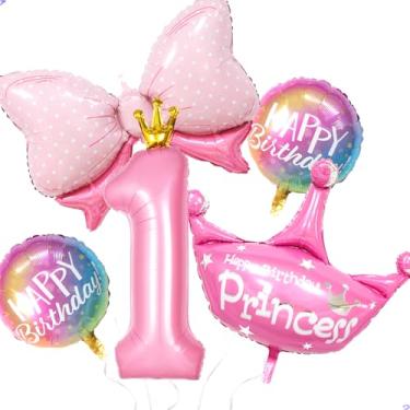 Imagem de 1 balão de aniversário de princesa para artigos de festa, hélio grande, 101,6 cm, arco de coroa, decoração de balão de festa para meninas de um ano, lembrancinhas de aniversário de princesas