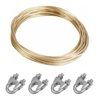 Imagem de 2X 20Mts Cabo De Aço Revestido Pvc Cristal 4Mm Varal + 4 Cli