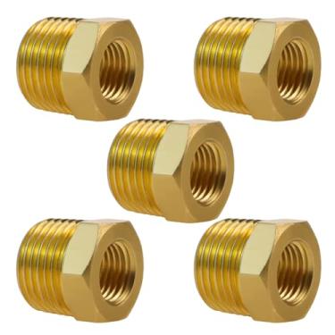 Imagem de Angry Pony Encaixe de tubulação de latão, NPT 1/2 macho para NPT 1/4 fêmea redutor de bucha hexagonal para sistemas de gás e óleo ar LP (pacote com 5)