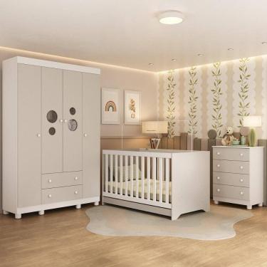 Imagem de Quarto de Bebê Completo com Berço Americano 3 em 1 Bombom Multimóveis MP4618