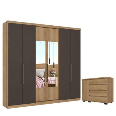 Imagem de Guarda Roupa Casal Passione Ultra Glass 6 Portas Capuccino Cacau E Cômoda Com Porta Aurora Cappuccino - Thb