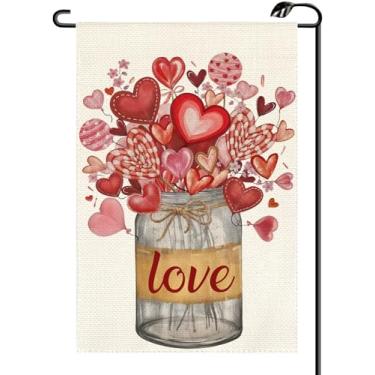 Imagem de Love, coração, dia dos namorados, frasco de pedreiro, bandeira de jardim, 30 x 45 cm, vertical, dupla face, bandeiras pequenas, aniversário, casamento, decoração externa para quintal (apenas bandeira)