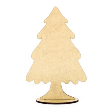 Imagem de Kit 10 Árvore de Natal MDF Cru 3mm Corte a Laser com Base Arredondada Decorativa