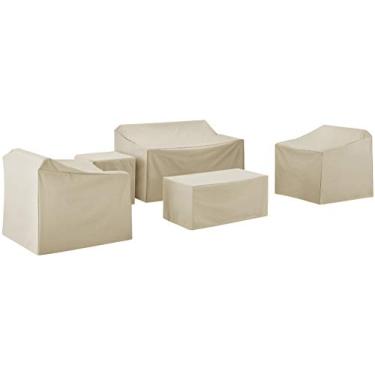 Imagem de Crosley Furniture MO75007-TA Conjunto de capas de móveis de vinil reforçado com calibre pesado, 5 peças, poltronas, 2 cadeiras, 2 mesas, bronze