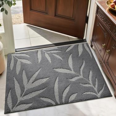 Imagem de LUMI Tapete de porta frontal para uso interno para entrada, lavável, antiderrapante, tapete absorvente de baixo perfil interno para entrada, pátio, garagem, 81 x 122 cm, cinza escuro