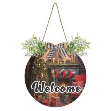 Imagem de YETTASBIN Placa de boas-vindas para lareira de árvore de Natal, placa impermeável para pendurar na parede, guirlanda decorativa de alpendre para inauguração de casa, quintal, jardim, decoração de