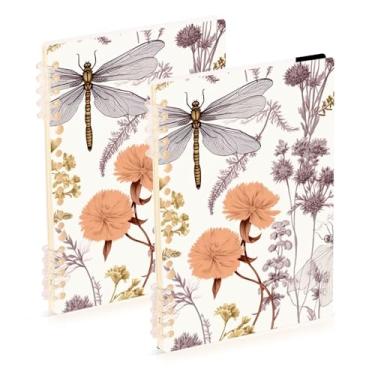 Imagem de Burbuja Cadernos de libélula com flores, papel pautado universitário A5 com 60 folhas, fichário para escritório, 2 unidades
