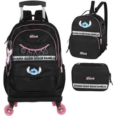 Imagem de Mochila Infantil Rodinhas 360 Stitch com Lancheira e Estojo MC50082SC Preto