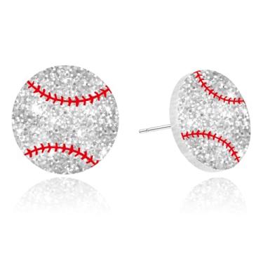 Imagem de TUCEWP Brincos de beisebol para mulheres e homens, brincos de beisebol de acrílico com glitter, brincos esportivos brilhantes na moda, presentes para fãs de esportes, amantes de beisebol, festas
