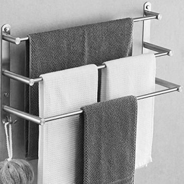 Imagem de Toalheiro de parede de aço inoxidável e trilhos adicionais, organizador de armazenamento de toalha de banheiro estilo moderno suporte de parede/prata