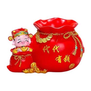 Imagem de FLCPJGV Porta-canetas, organizador de artigos de papelaria, porta-lápis com estátua do da Riqueza e suporte para pincéis de maquiagem.