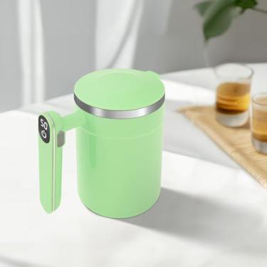 Imagem de Caneca de café de agitação automática de aço inoxidável, caneca de café com agitação automática, copo térmico 400 ml com alça para mistura de café/leite/chá e proteína em pó (verde)