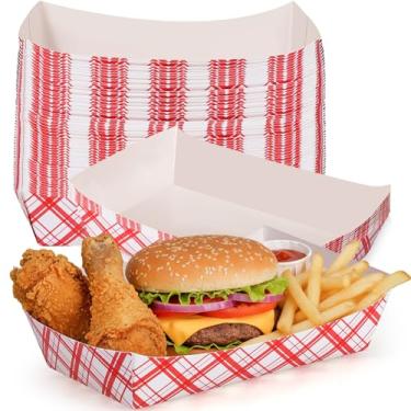 Imagem de woric 60 bandejas de comida quadriculadas de 2,3 kg, pratos descartáveis de papel para comida, bandeja vermelha para servir comida para viagem, barco para lanche Nacho, cachorro-quente, taco