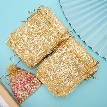 Imagem de KIMISS 100 Peças Bolsa Com Cordão de Organza Dourada 9x12cm para Joias, Armazenamento, Lembrancinhas de Casamento e Presentes de Festa