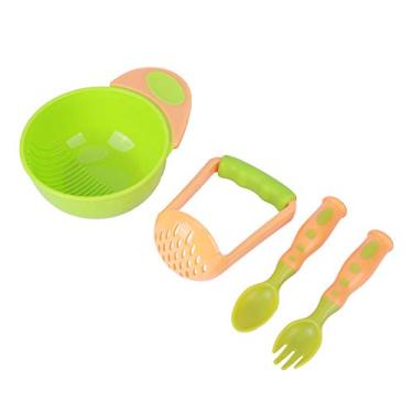 Imagem de Naroote Conjunto de Triturador de Alimentos para Bebês, Ferramenta de Prensa Leve para Bebês Com Colher e Garfo para Recém-nascidos, Feito de Material PP, Azul e Verde (Modelo de cor mista verde