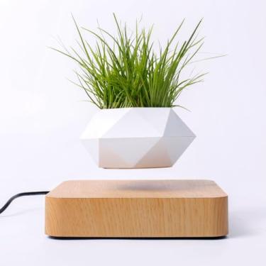 Imagem de Brabola Vaso de plantas levitantes, vaso magnético flutuante, planta levitadora, exibição rotativa automática de 360° para bonsai, mini flores, decoração de mesa flutuante legal para escritório, sala