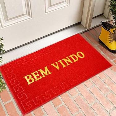 Imagem de Capacho Bem-Vindo Antiderrapante para Porta de Entrada – Tapete Emborrachado em PVC Resistente à Água e Fácil de Limpar(VERMELHO)